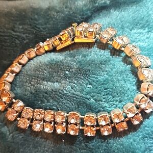 Czechoslovakian Clear Rhinestone  Double Row Bracelet